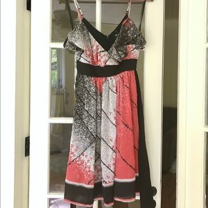 BCBG spaghetti strap v-neck ruffle mix color dress